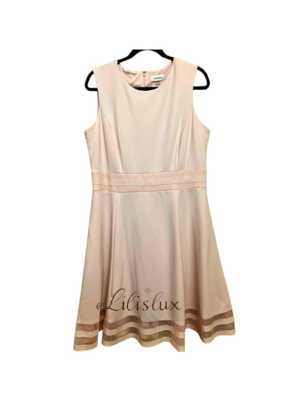 Calvin Klein Sleeveless Petal Pink Detailed Fit and Flare Dress NWT Size 14 Lg - Picture 2 of 10